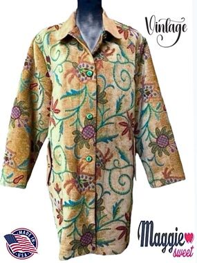 Vintage MAGGIE SWEET Brocade Chenille Jacket Pockets Jewel Buttons Floral (1X P)